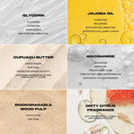Collage of skincare ingredients with their benefits and descriptions.