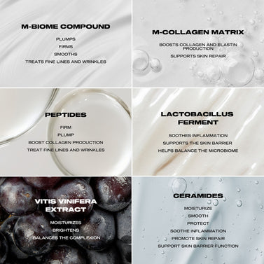 Collagen and skincare ingredients with text labels on a white background