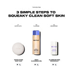Three skincare products with labels and text on a white background