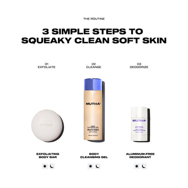 Three skincare products with labels and text on a white background