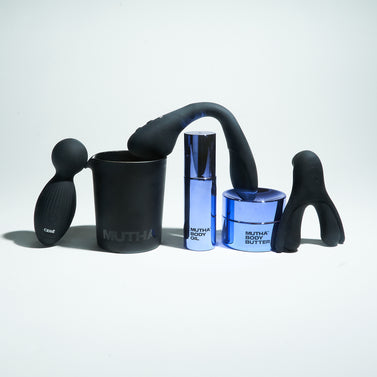 Image of the Bodyworks Ultimate Set: MUTHA mini Body Butter, Body Oil, and Aphrodisiac Candle, and the Cerē Wand, Spellbound Stimulator, and Lalalena